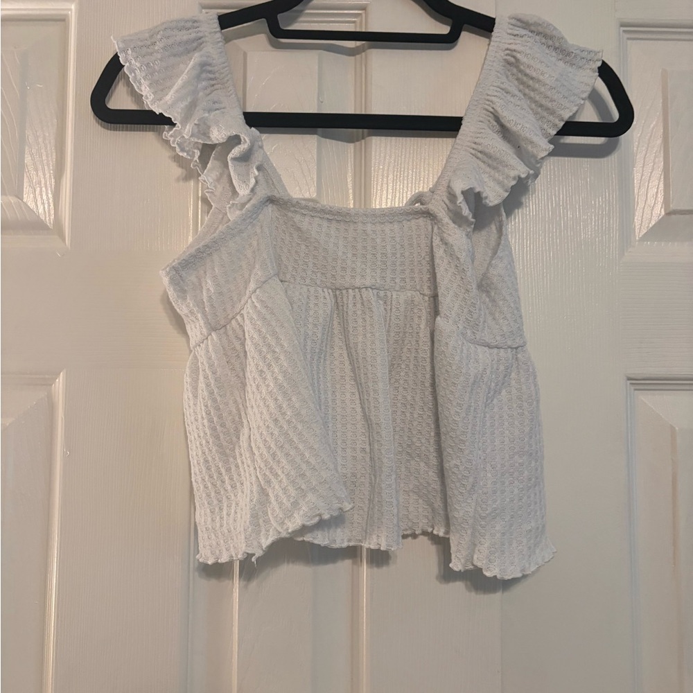 SHEIN White Ruffled Smocked Crop Tank Top